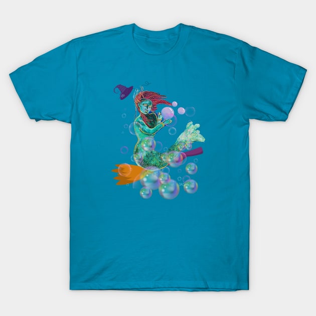 Halloween mermaid whit bubbles T-Shirt by LuluCybril